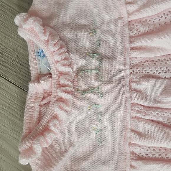 Vintage Ja. nor Knit Delicate Pointelle Light Pink Floral Embroidered Dress, 18m - Picture 3 of 10